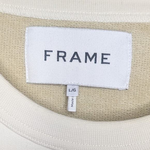 FRAME Patchwork French Cotton-Terry Crewneck Sweatshirt in Milk Beige Size Large - Picture 7 of 8
